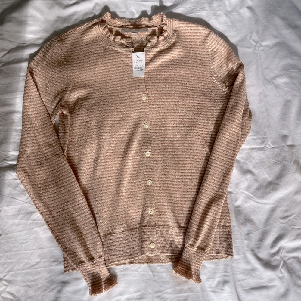 Loft button striped sweater cardigan - NWT - Shimmer threads neutral - Small